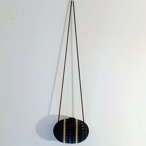 Vintage | Woven Oval Formal Evening Bag | Black Gold | Satin Velvet